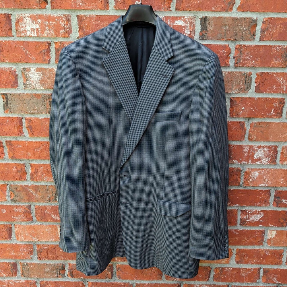 Burberry London Blazer Mens 46 XLC Blue Houndstooth Silk‎ Wool Kensington Jacket